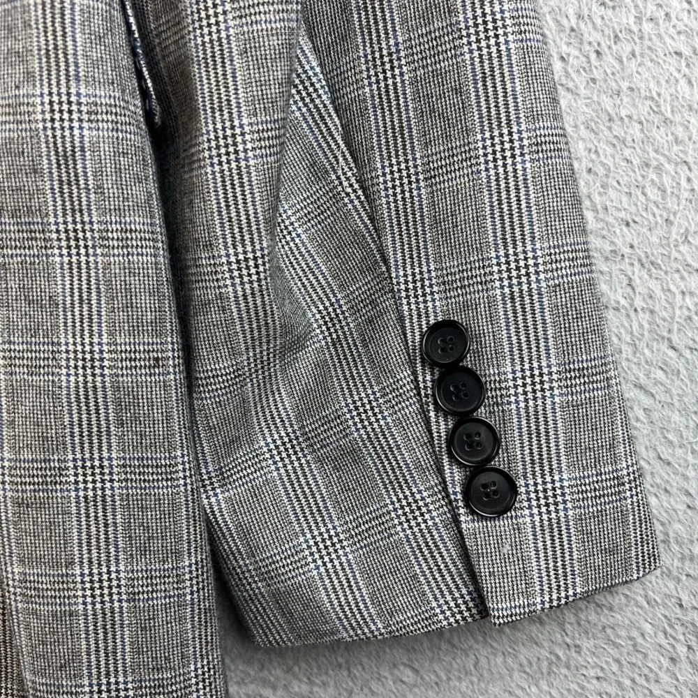 Hugo Boss Mens Grey Blue Glen Plaid Two Button Blazer Sport Coat Jacket 42R
